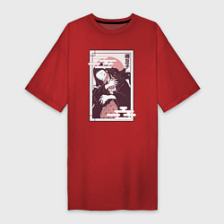 Футболка женская-платье Незуко спит клинок демонов, цвет: красный