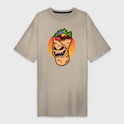 Футболка женская-платье Шаурма - зомби, цвет: миндальный