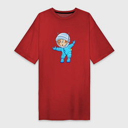 Футболка женская-платье Счастливый космонавт, цвет: красный