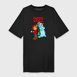 Женская футболка-платье Тигр и снеговик 2022