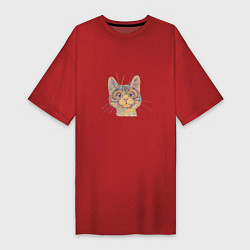Женская футболка-платье A 018 Цветной кот