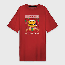 Футболка женская-платье Christmas Cat, цвет: красный