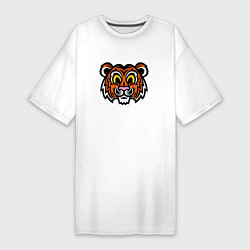 Футболка женская-платье Голова забавного тигра, цвет: белый