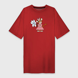 Футболка женская-платье Тигрица с цветком, цвет: красный