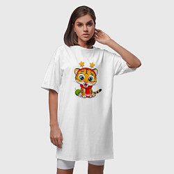 Футболка женская-платье Маленький тигренок со звездочками на голове, цвет: белый — фото 2