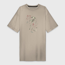 Женская футболка-платье Череп и розы на ладони