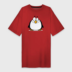 Футболка женская-платье Глазастый пингвин, цвет: красный