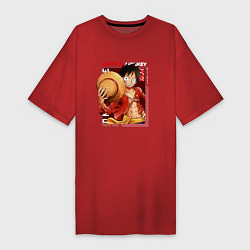 Футболка женская-платье Ван-Пис One Piece, Луффи Мугивара, цвет: красный