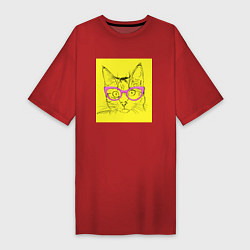 Футболка женская-платье Гламурная кошка, цвет: красный