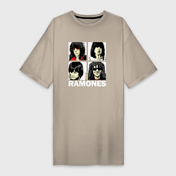 Футболка женская-платье Ramones, Рамонес Портреты, цвет: миндальный