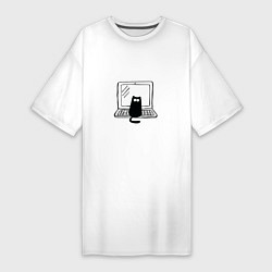 Женская футболка-платье Кот программист белый шрифт