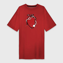 Футболка женская-платье Фонендоскоп обвивает сердце, цвет: красный