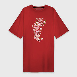 Футболка женская-платье Весна Цветущая сакура Japan, цвет: красный