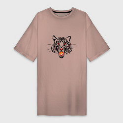 Женская футболка-платье Агрессивный тигр с монетой Шиба ину в пасти