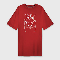Футболка женская-платье Pink Floyd Пинк флойд Рок кот, цвет: красный