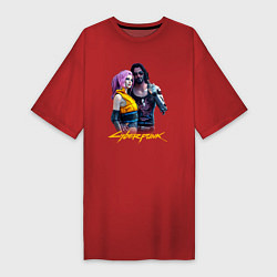 Женская футболка-платье Vi & Johnny Cyberpunk2077 Джонни и Ви
