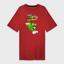 Футболка женская-платье Luigi cat Super Mario 3D World Nintendo, цвет: красный
