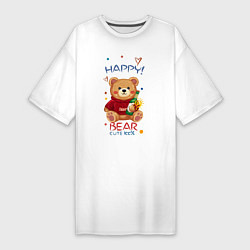 Футболка женская-платье СЧАСТЛИВЫЙ МИШКА HAPPY BEAR CUTE 100%, цвет: белый