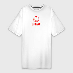 Футболка женская-платье Нирвана лого красном цвете, цвет: белый