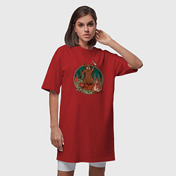 Футболка женская-платье Винтажный енот на отдыхе Camping Raccoon, цвет: красный — фото 2