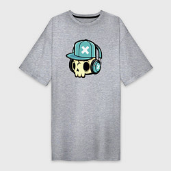 Футболка женская-платье Прикольный черепок - меломан Cool skull - music lo, цвет: меланж