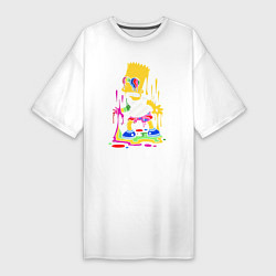 Футболка женская-платье Барт Симпсон в разноцветных кляксах Bart Simpson i, цвет: белый