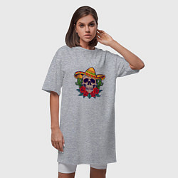 Футболка женская-платье Skull - Mexico, цвет: меланж — фото 2