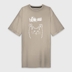 Футболка женская-платье Blink 182 Рок кот, цвет: миндальный
