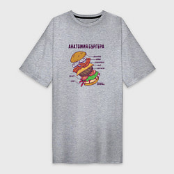 Футболка женская-платье Анатомия схема Бургера Burger Scheme Anatomy, цвет: меланж