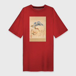 Футболка женская-платье Японская гравюра Бабочки, цвет: красный