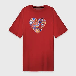 Футболка женская-платье Сердце Россия, цвет: красный