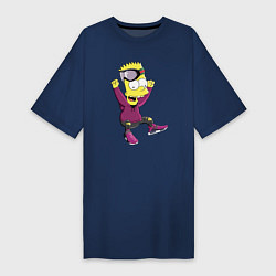 Футболка женская-платье Барт Симпсон в прыжке, цвет: тёмно-синий