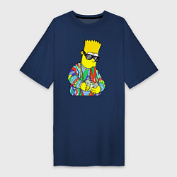 Футболка женская-платье Барт Симпсон считает выручку, цвет: тёмно-синий