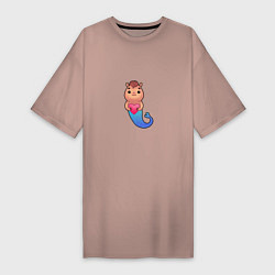 Женская футболка-платье Русахомка Кавайный хомячок - русалочка с сердечком