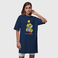 Футболка женская-платье Гомер Симпсон и Клоун Красти едут на детском велос, цвет: тёмно-синий — фото 2