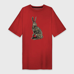 Футболка женская-платье Бронзовый заяц - скульптура - art, цвет: красный