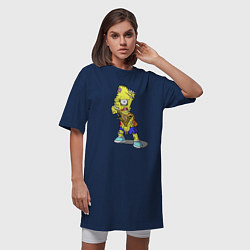 Футболка женская-платье Барт Симпсон -зомби целится из рогатки, цвет: тёмно-синий — фото 2