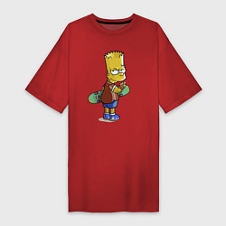 Футболка женская-платье Барт Симпсон со скейтбордом - жест, цвет: красный