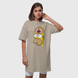 Футболка женская-платье Мартышка бьёт в тарелки в голове Гомера Симпсона, цвет: миндальный — фото 2