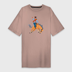Футболка женская-платье Наездник на лошадкe, цвет: пыльно-розовый
