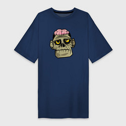 Женская футболка-платье Череп зомби с мозгами
