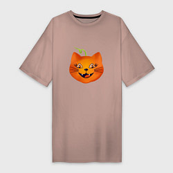 Женская футболка-платье Рыжий кот Джек похож на тыкву, Хэллоуин