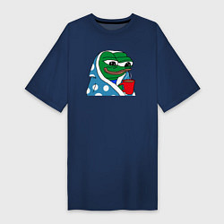Футболка женская-платье Frog Pepe мем, цвет: тёмно-синий