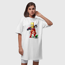 Футболка женская-платье Крутой Барт Симпсон с оружием на плече и скейтборд, цвет: белый — фото 2