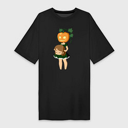 Женская футболка-платье Девочка с головой тыквы
