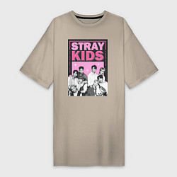 Футболка женская-платье Stray Kids boy band, цвет: миндальный