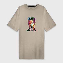 Футболка женская-платье David Bowie singer, цвет: миндальный