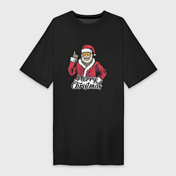 Футболка женская-платье Christmas Santa, цвет: черный