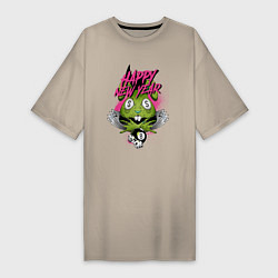 Футболка женская-платье Green rabbit Happy new year, цвет: миндальный