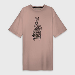 Футболка женская-платье Кролик на санках, цвет: пыльно-розовый